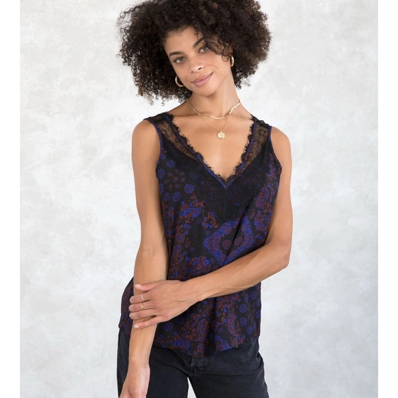 lovestitch Tops - Black and Purple Lace Trim Tank Top